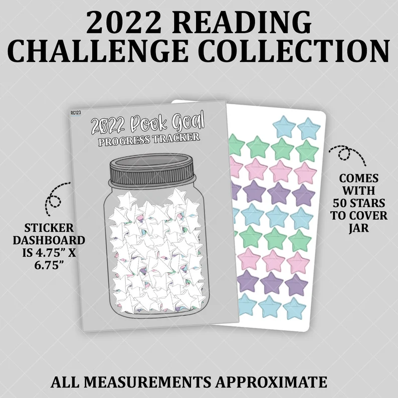 Image of a reading progress tracker, which features star stickers on one sheet and a sheet with a jar on which to put the stars. 