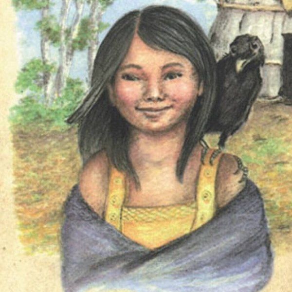 an illustration of a young Indigenous kid with a crow