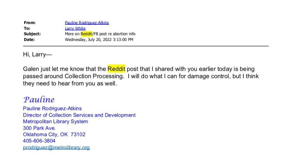 FOIA'd email screenshot. 