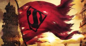 an image of Superman's tattered cape flying as a flag