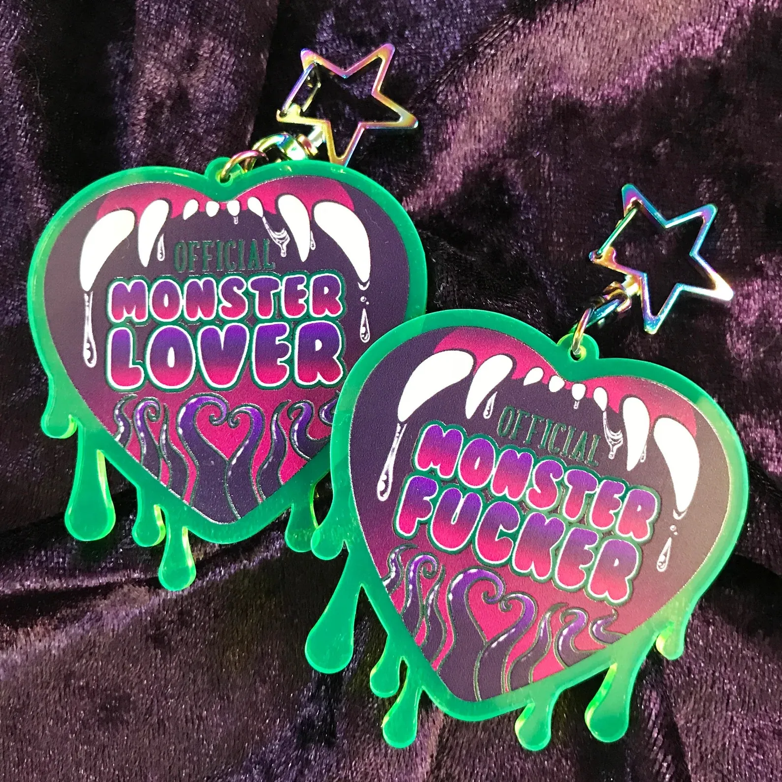 heart-shaped charms reading official monster lover