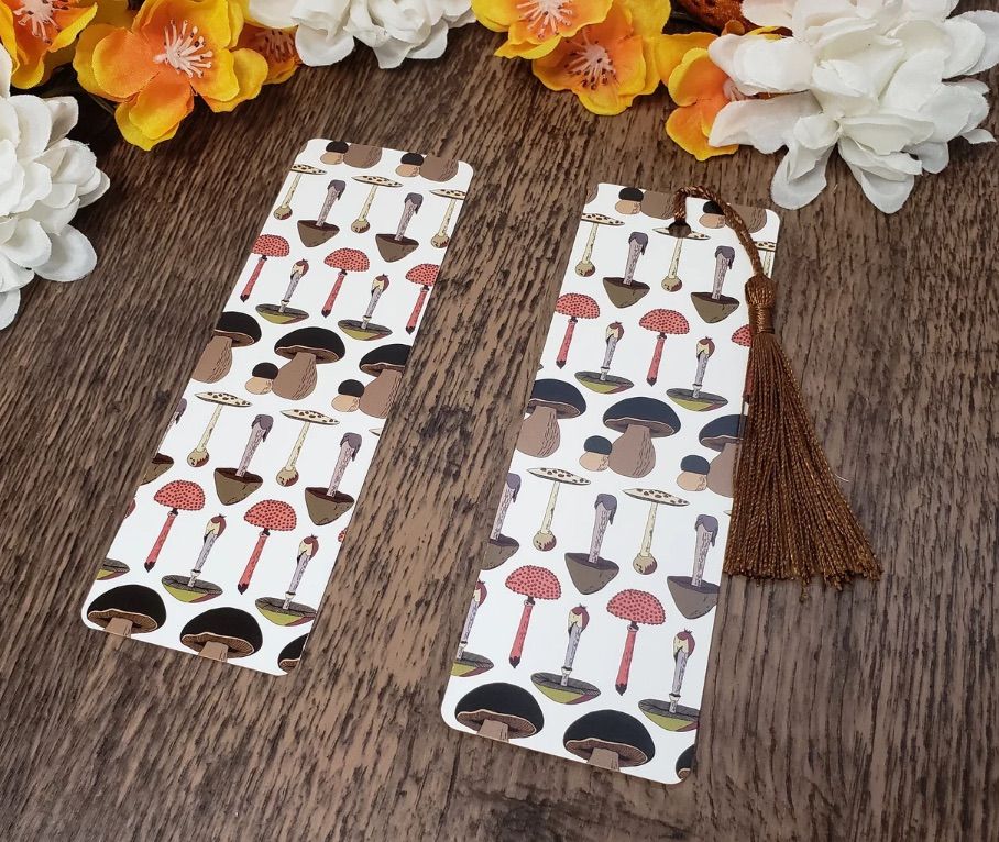 Pair of mushroom patterned bookmarks