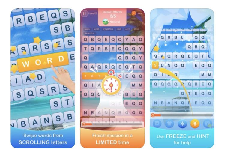 image showing game play from the scrolling words game app