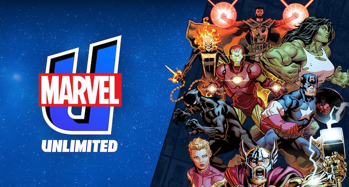 the Marvel Unlimited logo, showing several Marvel characters