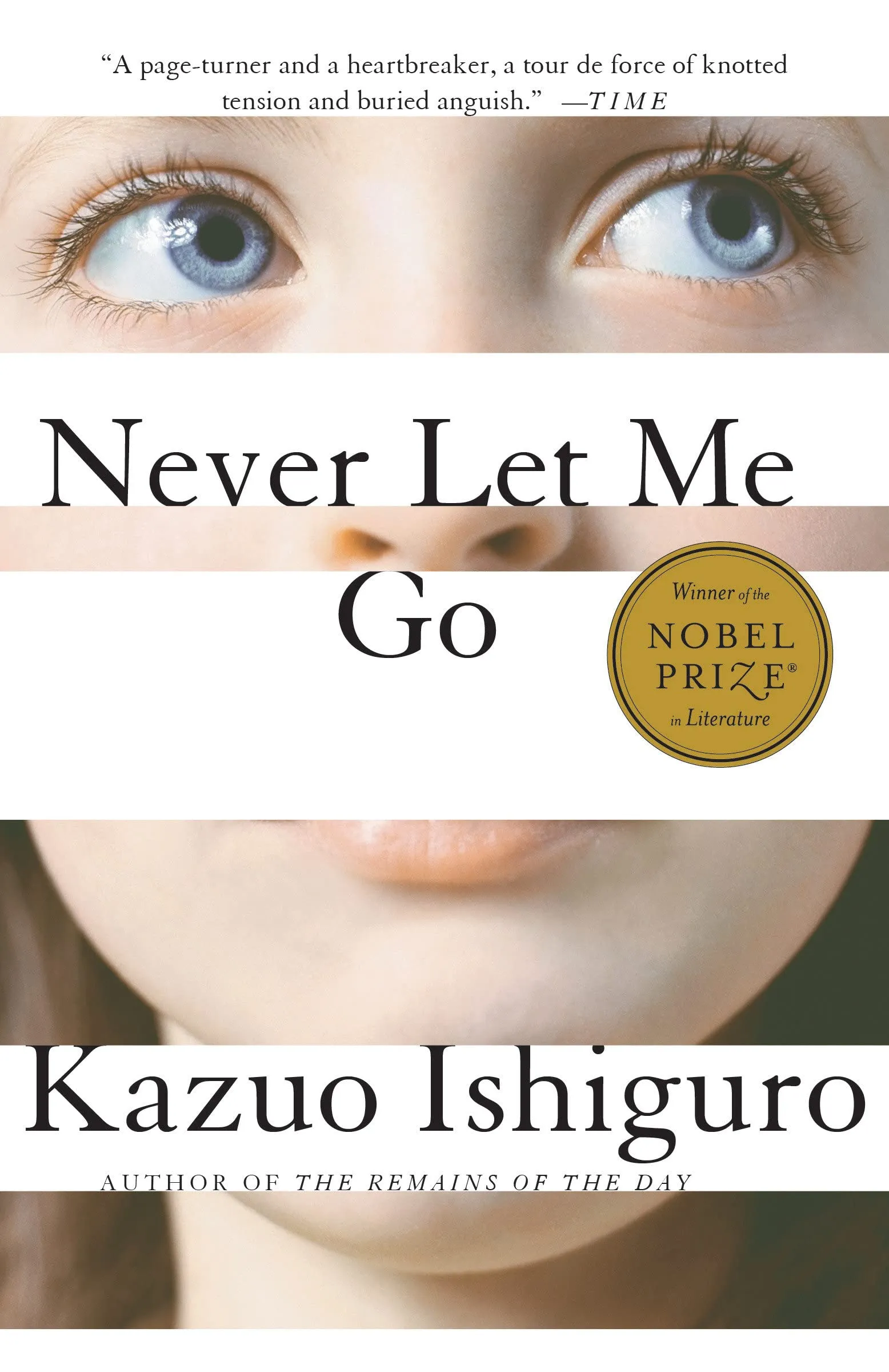 A graphic of the cover of r Let Me Go by Kazuo Ishiguro