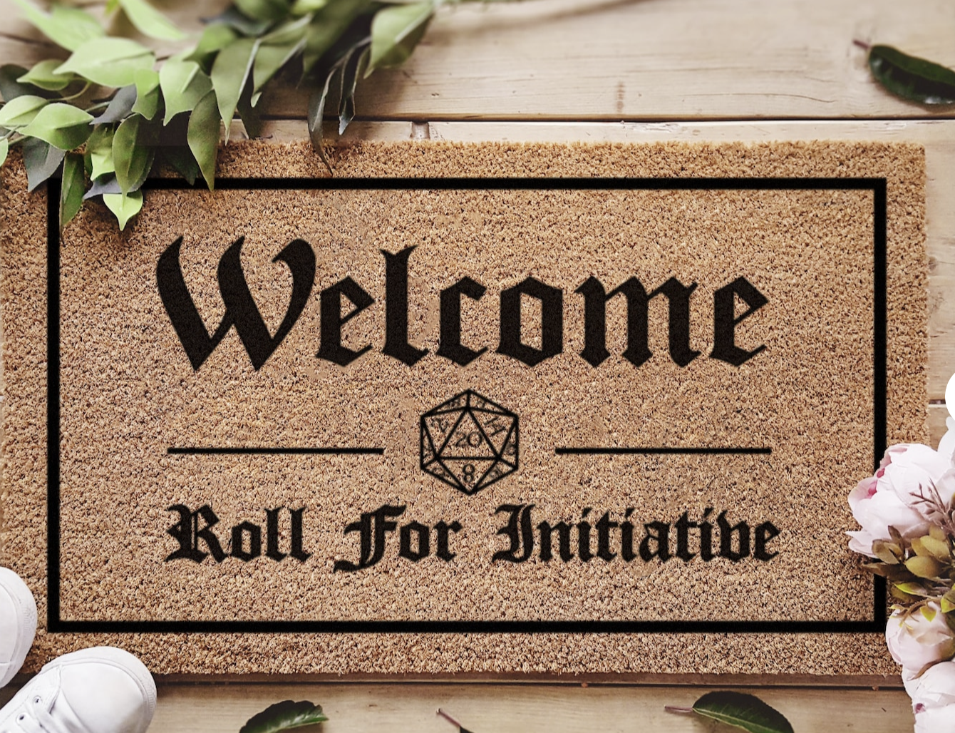 D&D Doormat with a d20 on it 