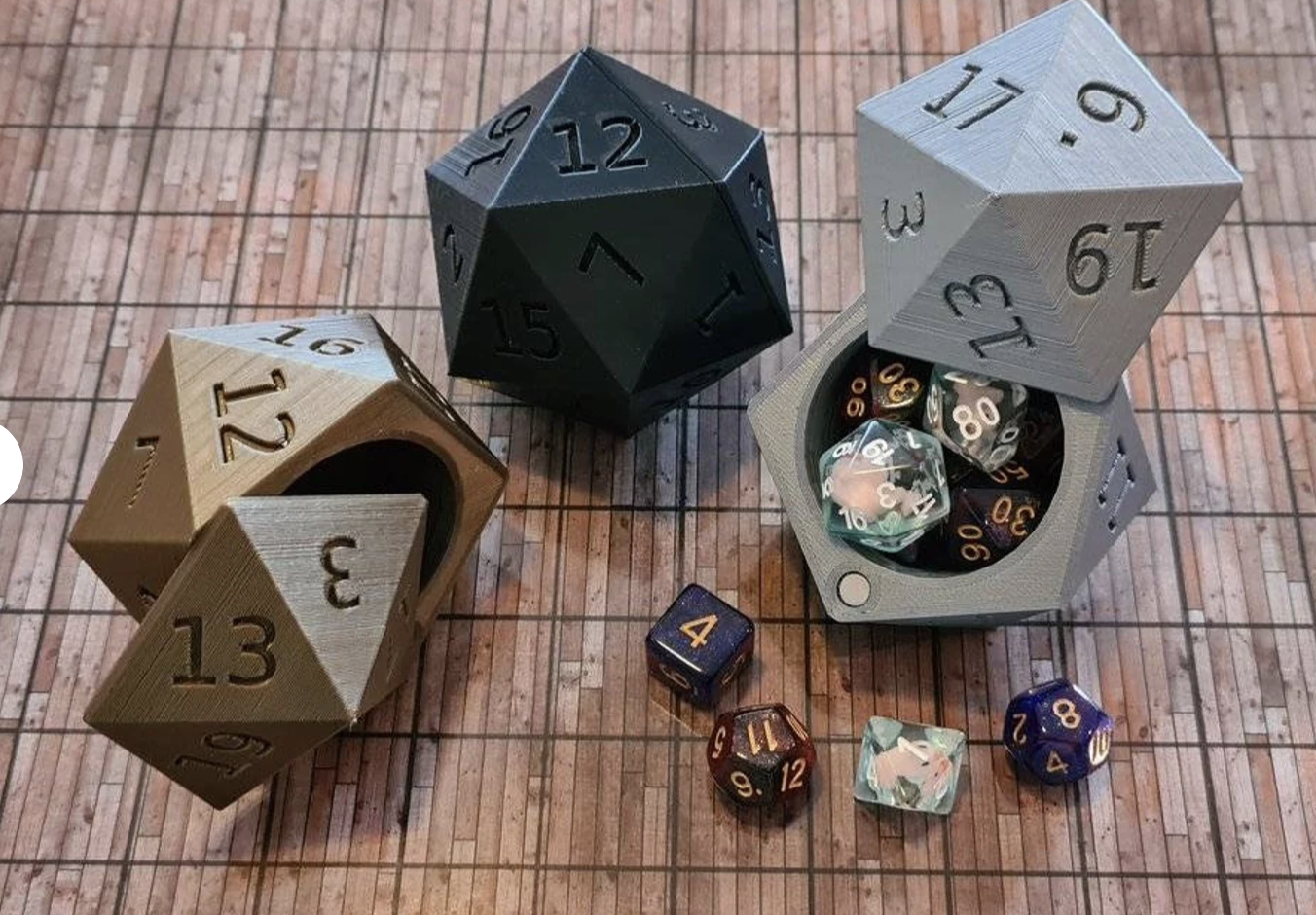 D20 storage box that can hold many different dice and D&D related items. 