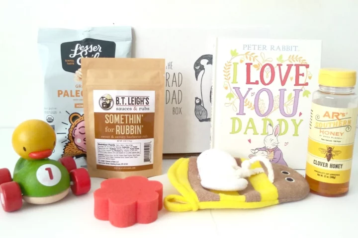 Sample contents of the Rad Dad book subscription box
