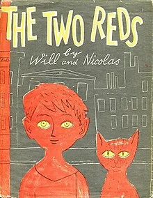 the cover of The Two Reds, showing an illustration of a red boy and cat