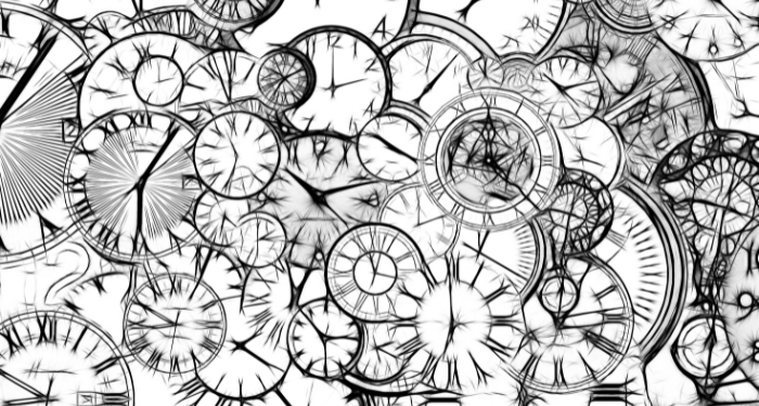 a collage of clock illustrations
