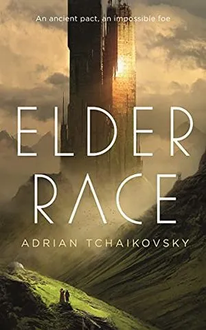 cover of Elder Race by Adrian Tchaikovsky; illustration of alien habitat of a sunny planet