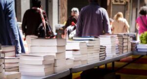 image of books on a table at a festival