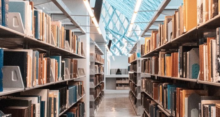 white library shelves
