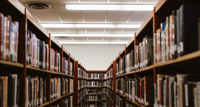 school library shelves