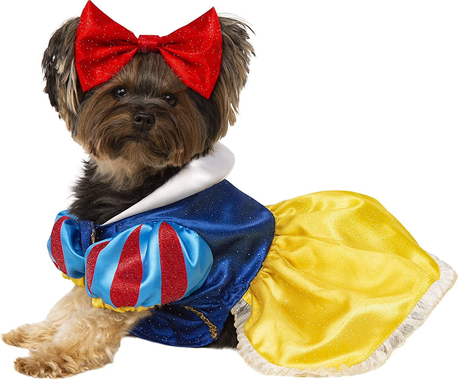 a photo of a dog in a Snow White costume