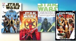 a collage of four Star Wars Comics