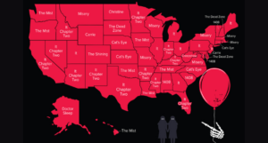 a map of the U.S.A. with each state labelled with a Stephen King movie.