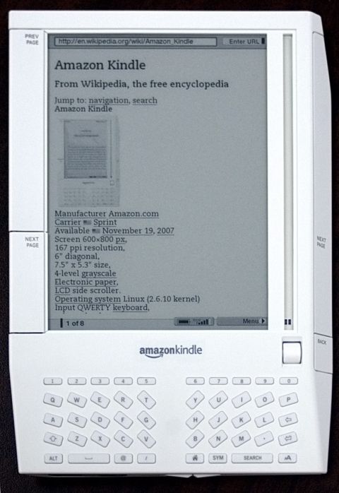 a picture of the Amazon Kindle First Generation with a grainy screen and a keyboard