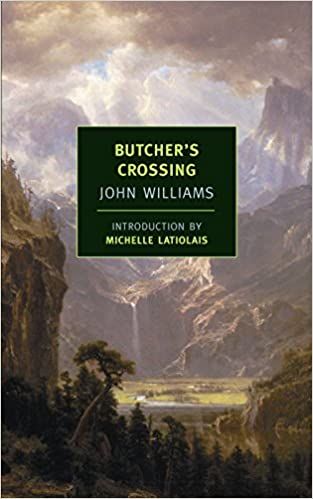 the cover of Butcher's Crossing; a painting of a Western landscape