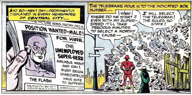 Flash puts an ad for work in the paper. He and Mopee soon stand before a mountain of telegrams.