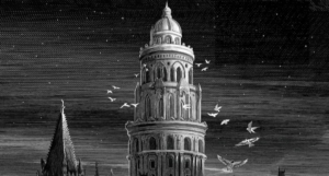 a cropped cover of Babel, showing an illustration of a school