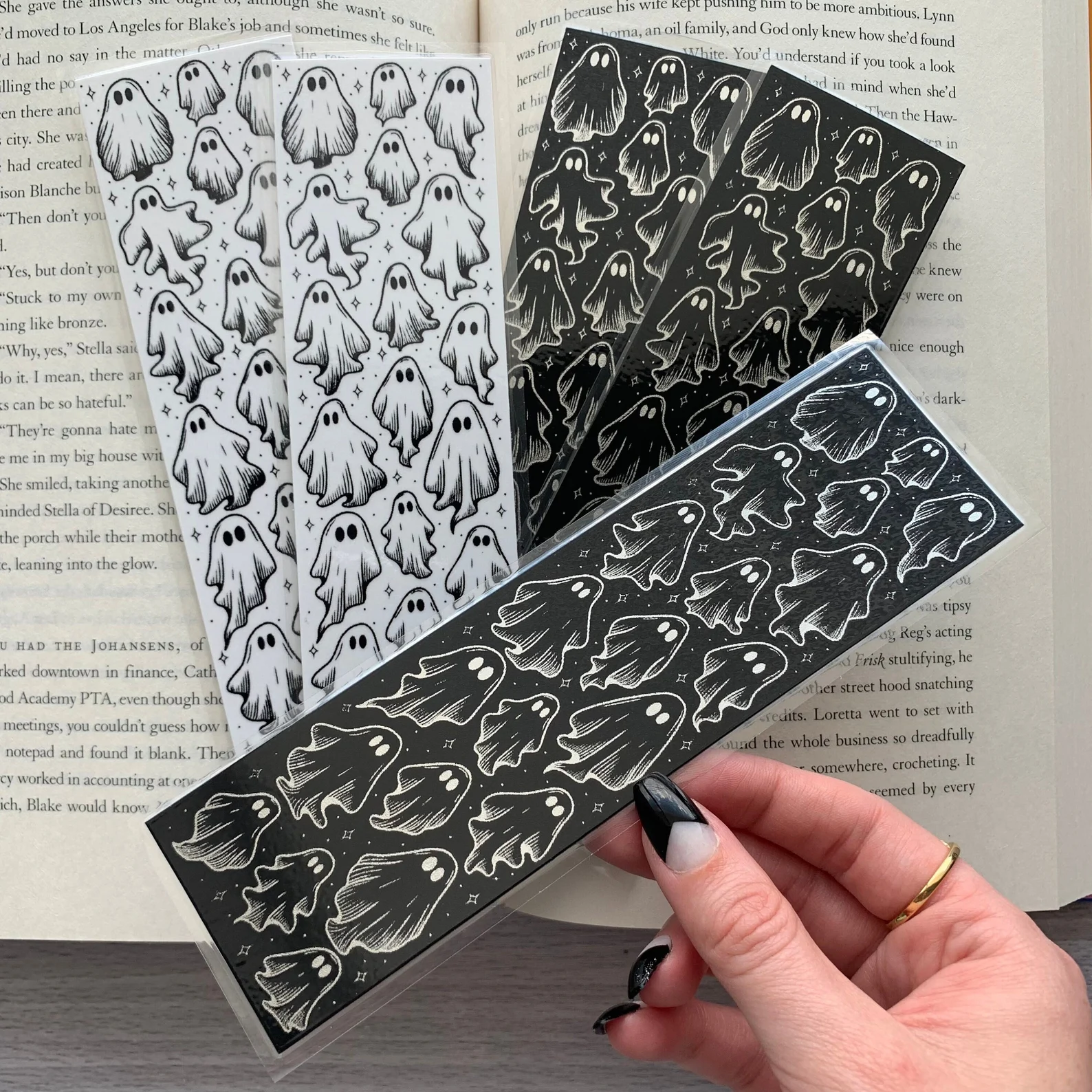 bookmarks with ghosts in black and white