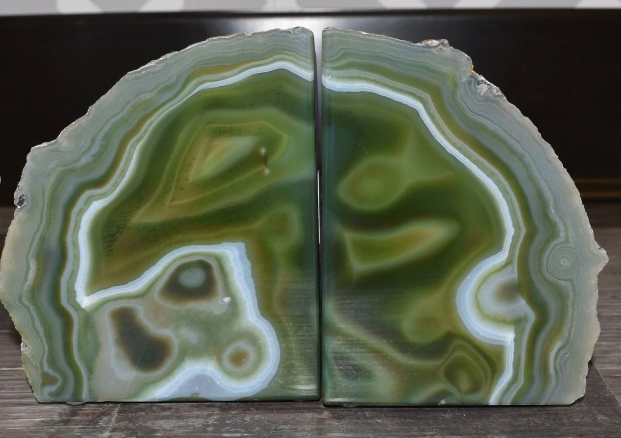 Set of green agate bookends