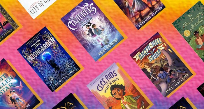 collage of covers of the first books in 10 middle grade fantasy series