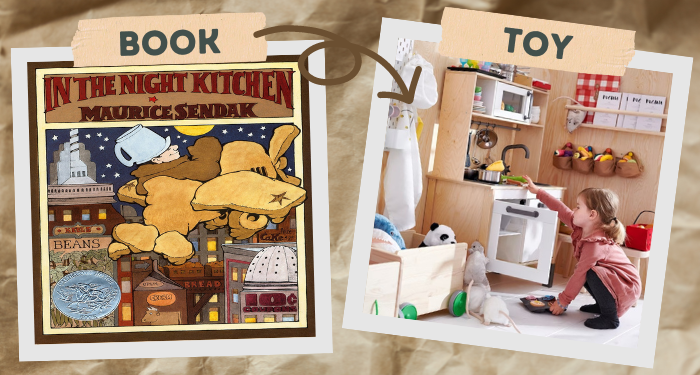a graphic of In the Night Kitchen and a toy kitchen