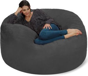 fair-skinned woman sitting on Giant 5' Memory Foam Bean Bag
