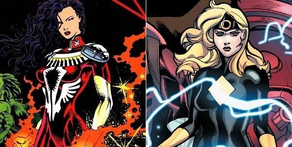 Two images: On the left, Darkstar from DC, and on the right, Darkstar from Marvel