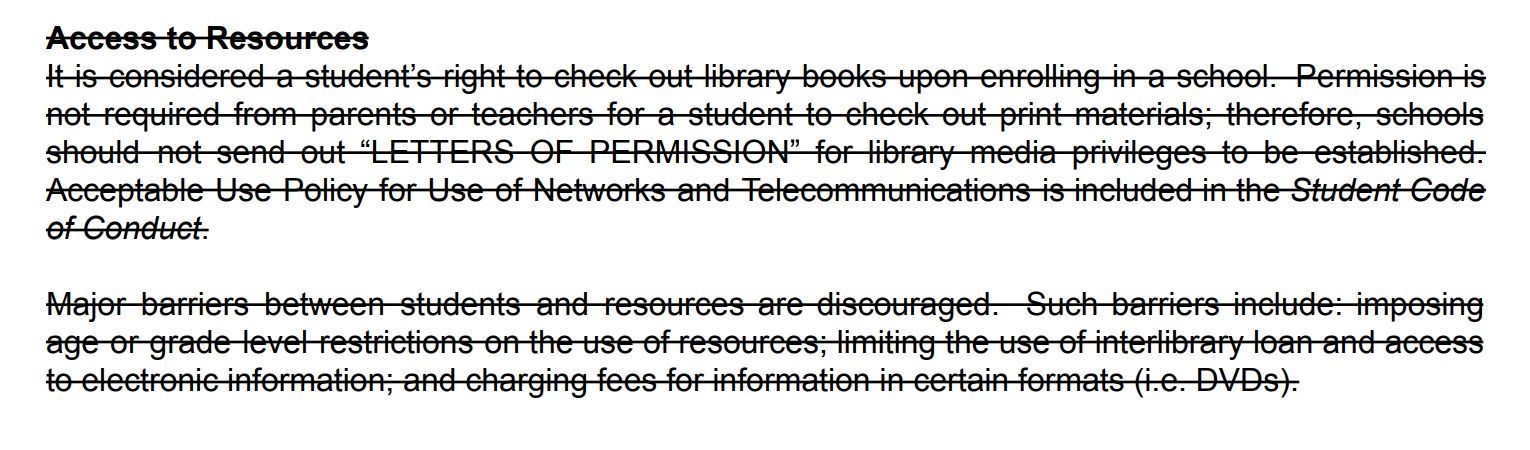 Redacted section on student rights in library manual. 