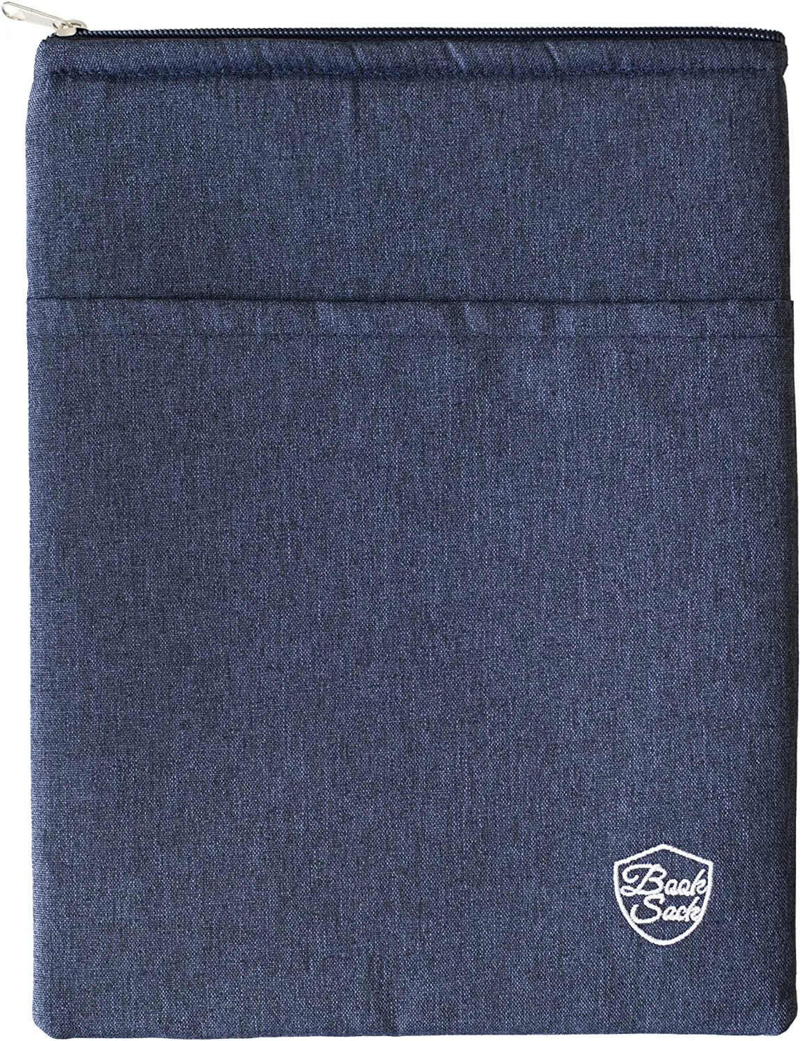 denim colored book sleeve with zippered top