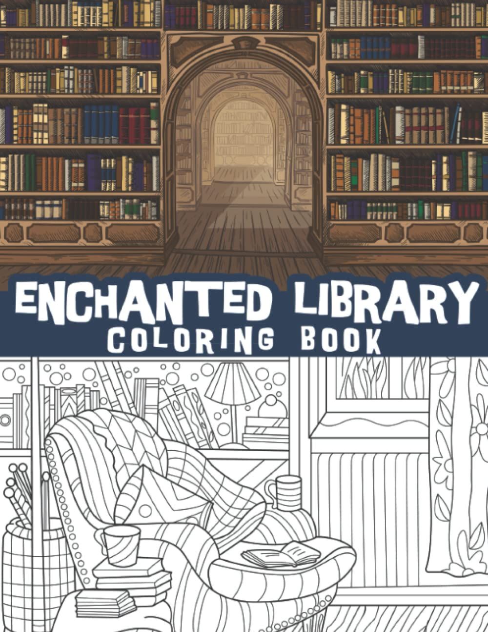 enchanted library coloring book cover