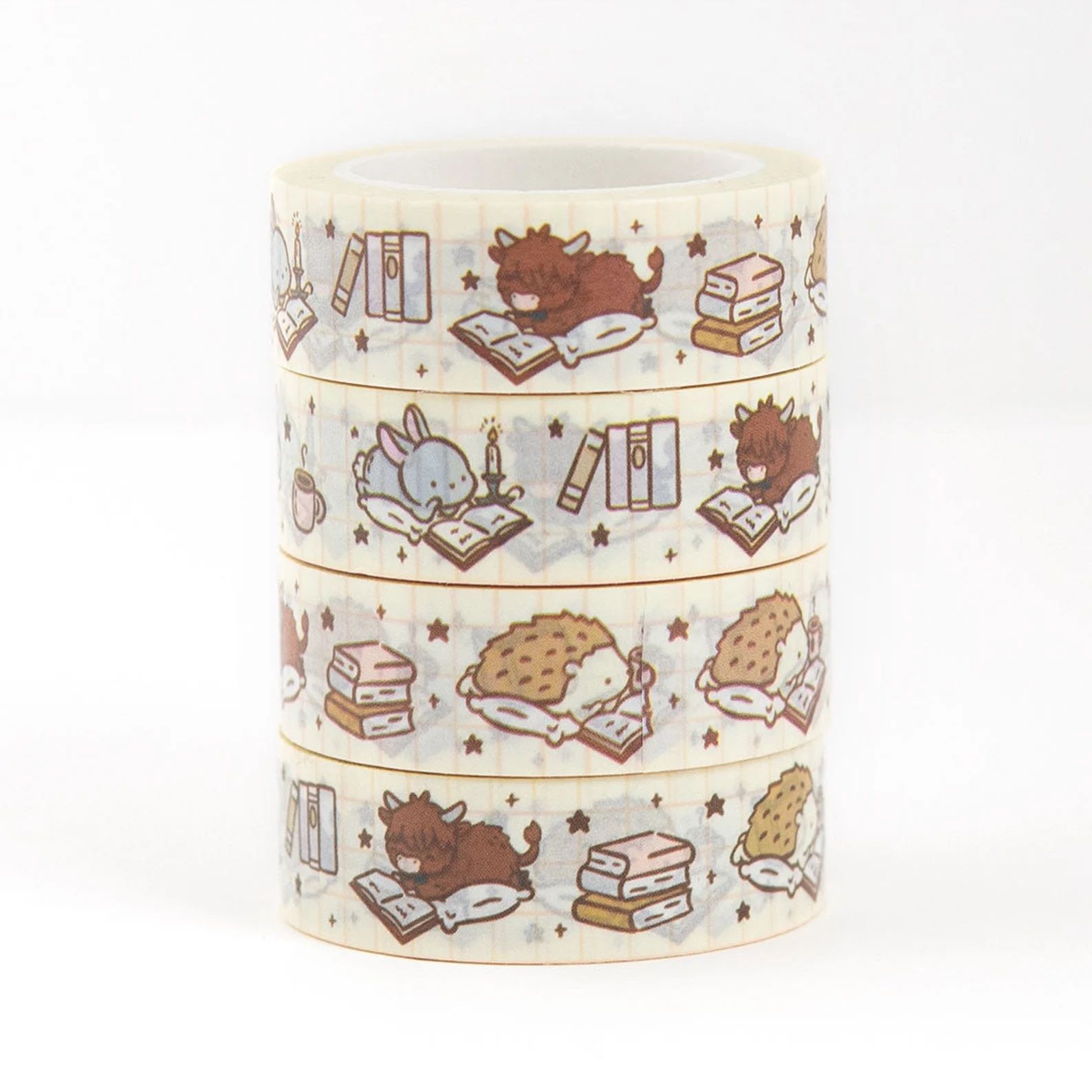 washi tape with cartoon animals reading