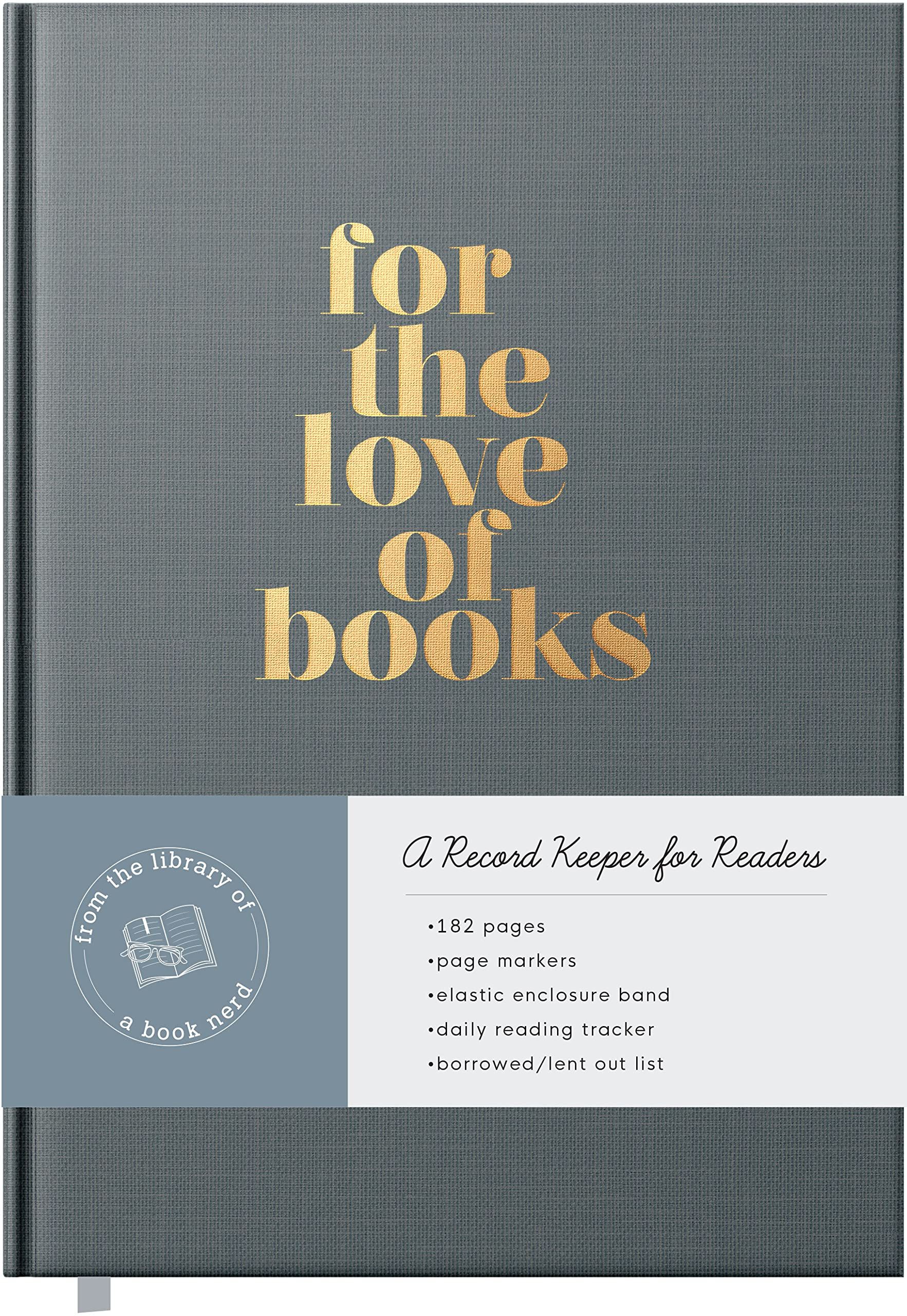 Book journal cover. "for the love of books" is written in golden letters on black.