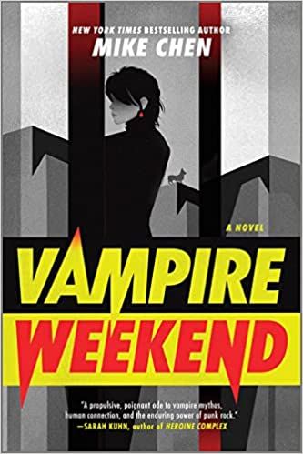 cover of Vampire Weekend by Mike Chen; red, black, and yellow font with black outline of a woman