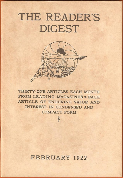 first page from the first issue of Readers Digest published in February 1922.