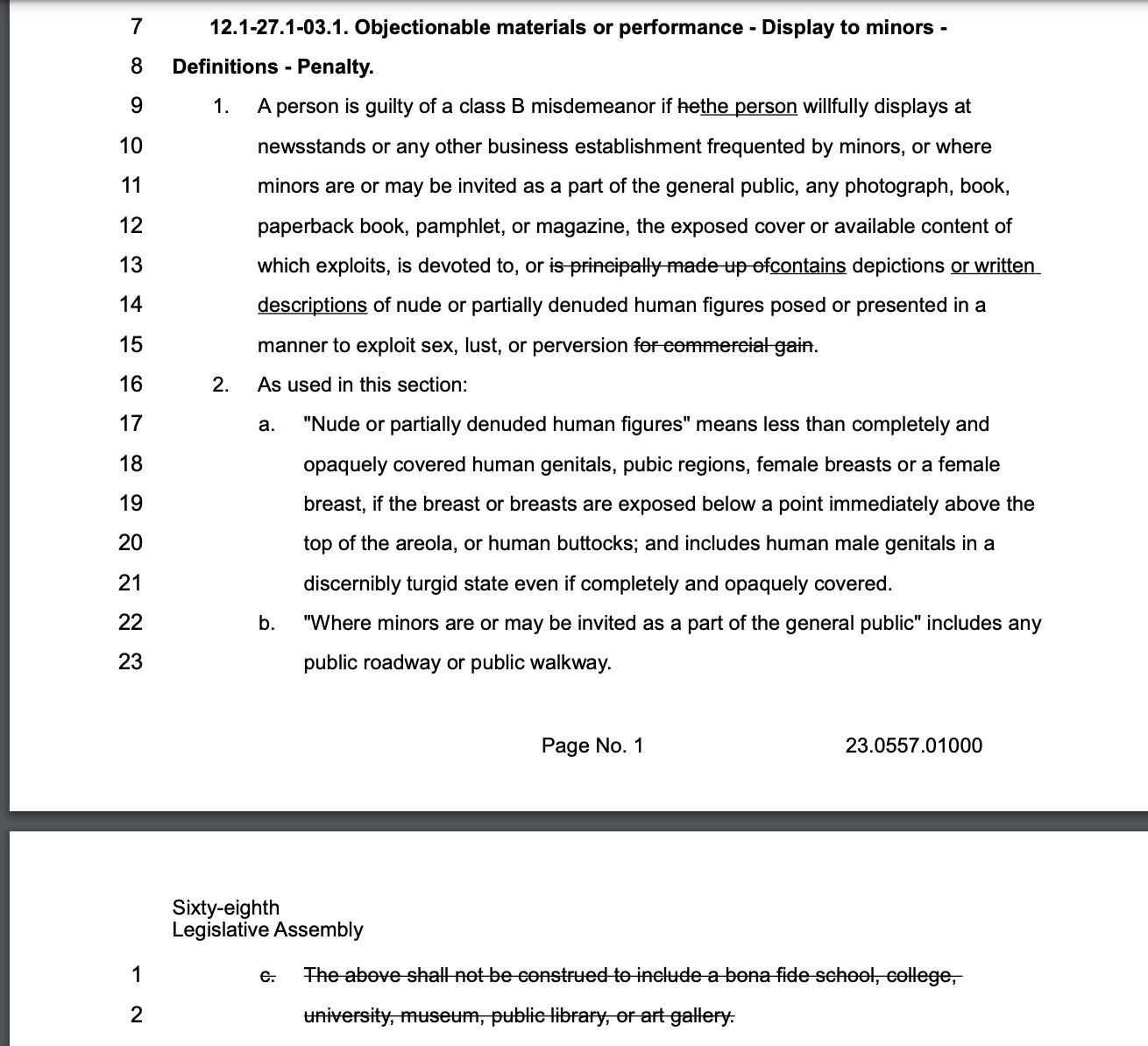 Image of North Dakota senate bill 2123.