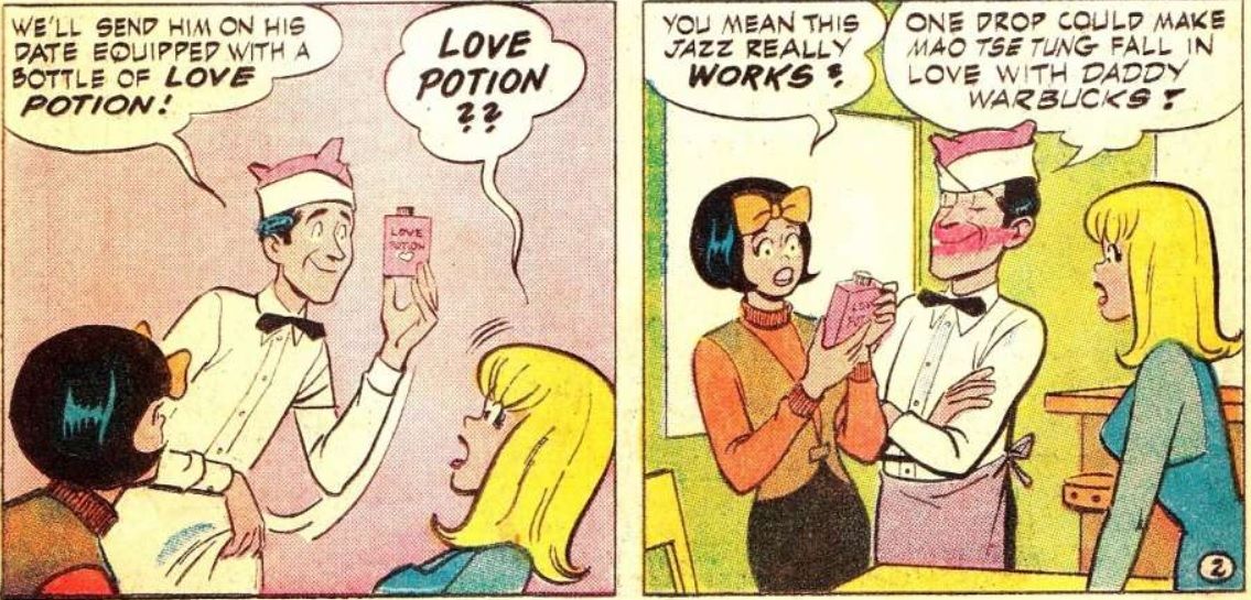 An employee at the Sugar Shoppe promises Tippy and Go-Go that his "love potion" will work.