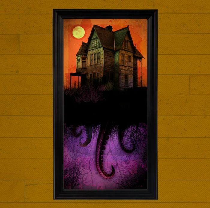 an arkham house print with tentacles under the house