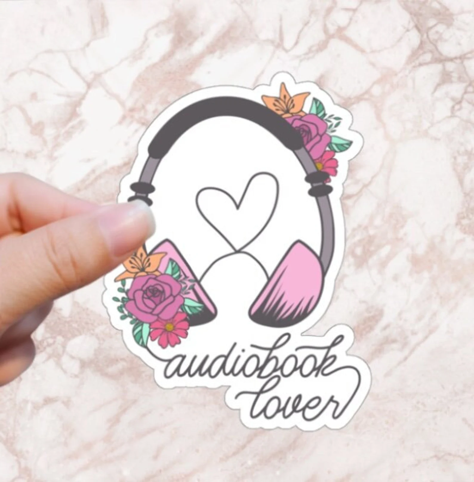 picture of audiobook lover floral sticker