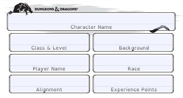 Simplified D&D character sheet with dyslexic-friendly font