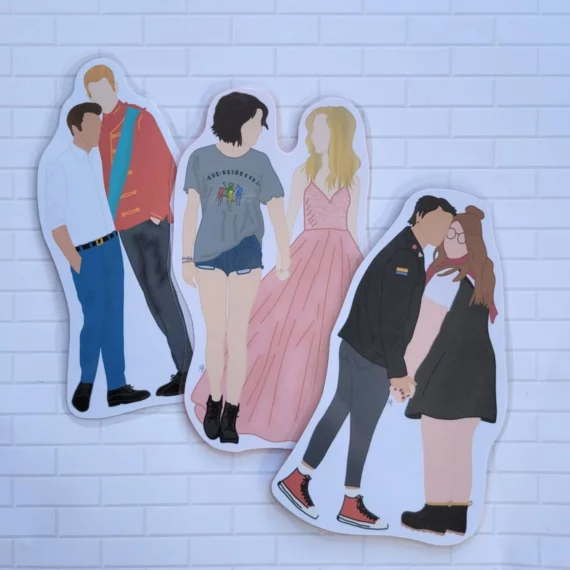 three bookmarks depicting fictional couples 