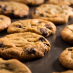 a photo of a tray of chocolate chip cookies