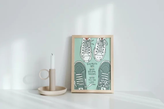 print of boys shoes facing each other 