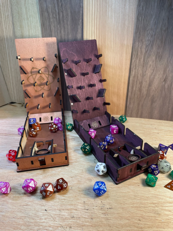 two pachinko-style wooden dice rollers