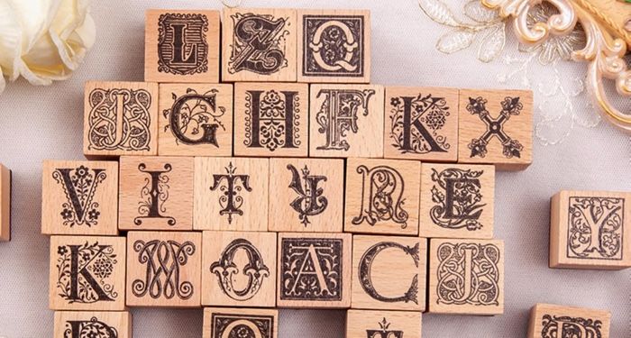 Rose Typewriter Font Letter Number Square Rubber Stamp for