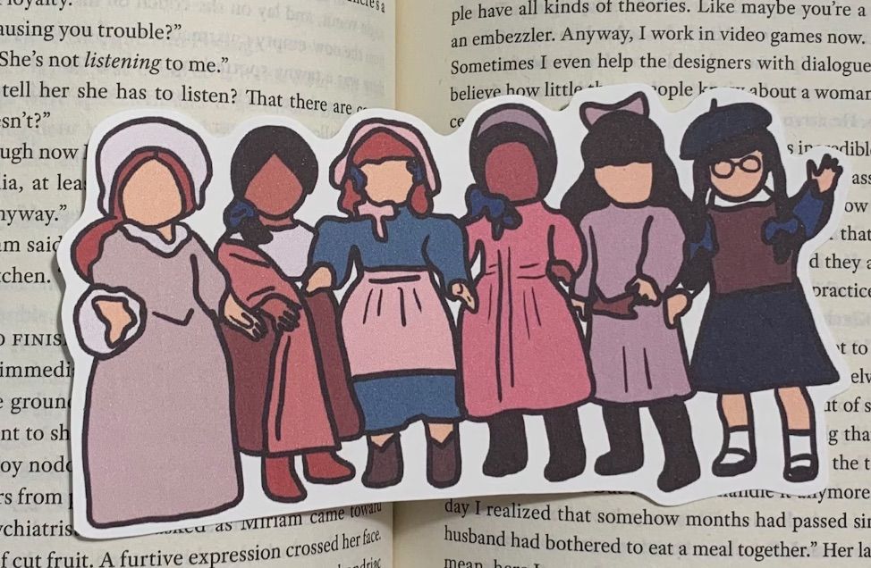 Image of all the American Girls on a bookmark. 