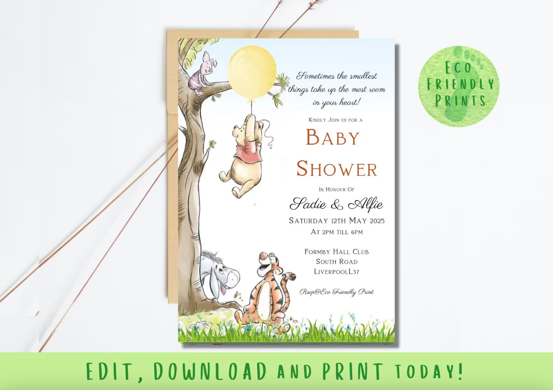 Printable Winnie the Pooh baby shower invitation